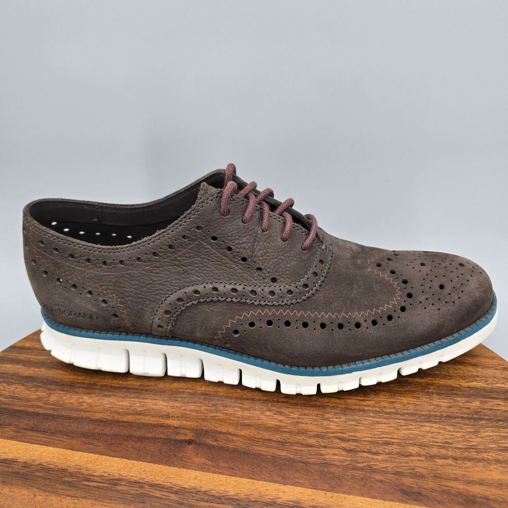 Cole Haan Zerogrand Oxfords Mens 10 M Brown Leather Wingtip Brogue Dress Shoes